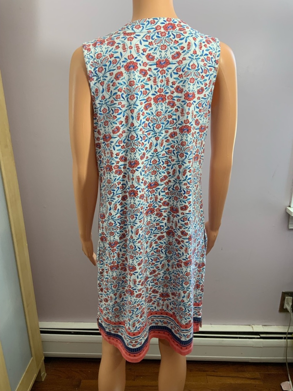 Lands' End Coral & Teal Floral Notch-Neck Shift Dress - Picture 3 of 3